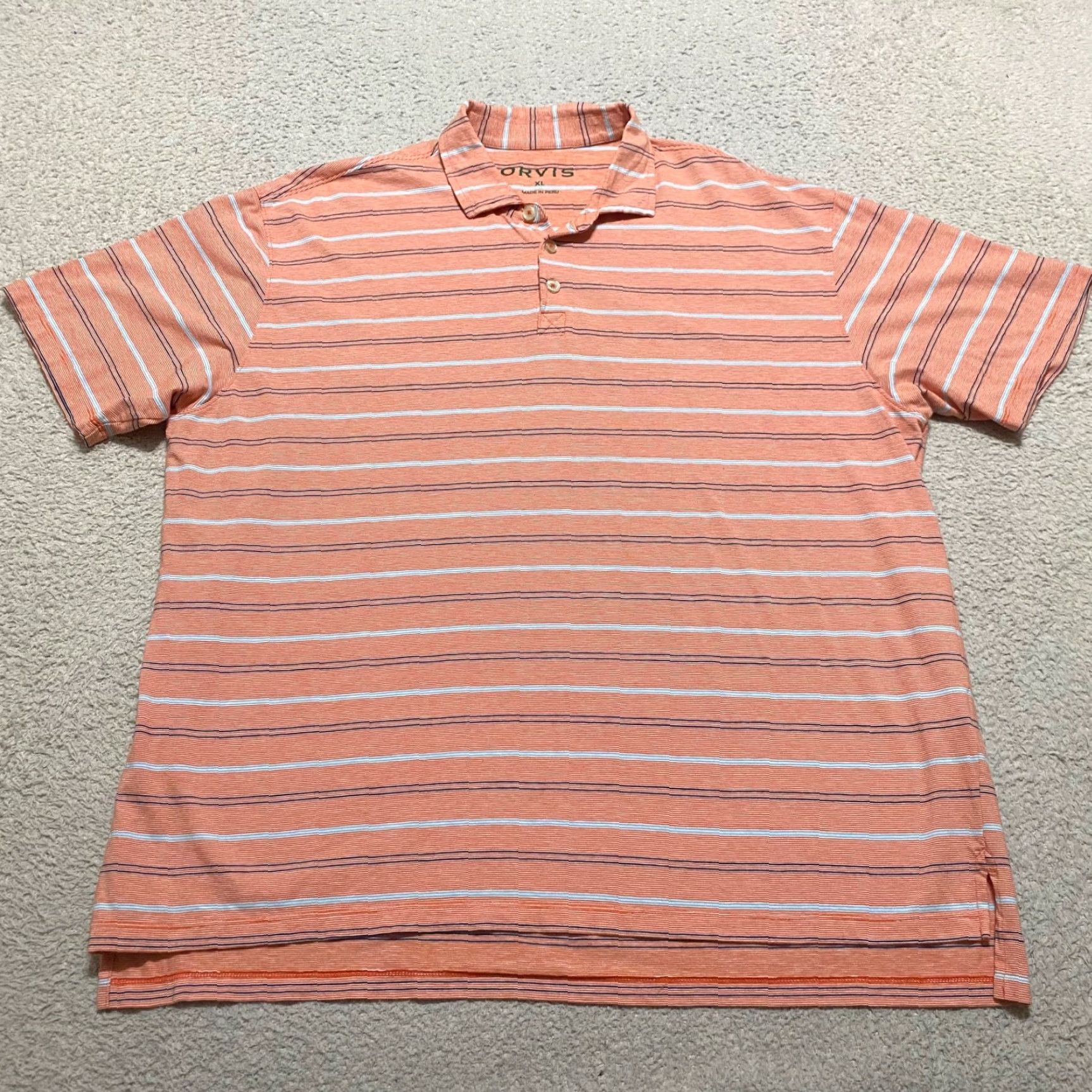 Orvis Orvis Polo Shirt Mens XL Orange Striped Short Sleeve Knit Cotton Polo Shirt XL Orange Mens Polo Shirt Size US XL / EU 56 / 4 - 2 Thumbnail