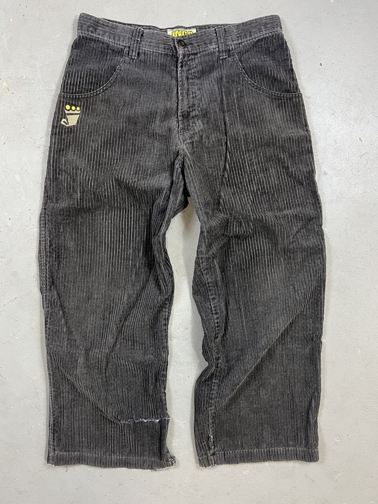 image of Vintage 90's Jnco Jeans Pipes Smoke Stacks Corduroy Baggy in Grey, Men's (Size 36)