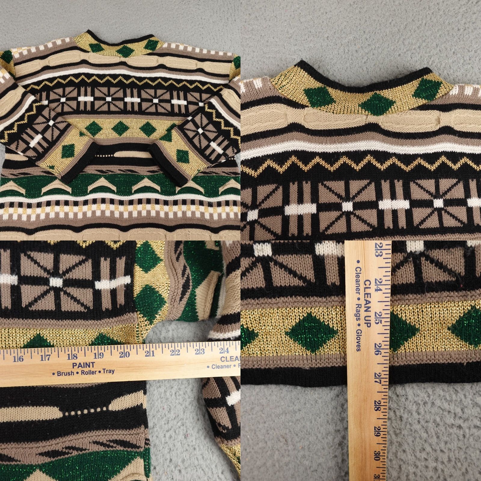 Vintage VINTAGE Cristina Sweater Womens XL Gold Black Geometric 90s Textured Glittery Pullover Mock Neck Long Sleeve Knit Casual Womens Size XL / US 12-14 / IT 48-50 - 8 Thumbnail