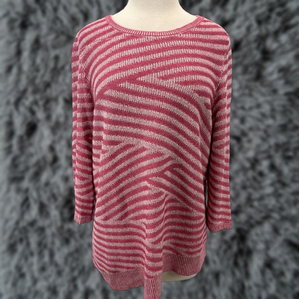 Vintage Chico's Women’s Sweater Size Large Pink Striped Knit Pullover Asymmetrical Hem Size L / US 10 / IT 46 - 1 Thumbnail