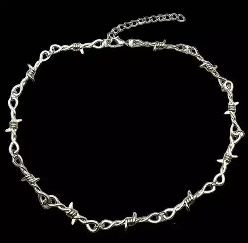 Jewelry BarbWire Chrome Necklace Spike Post Barb Wire Punk Chain Size ONE SIZE - 2 Thumbnail