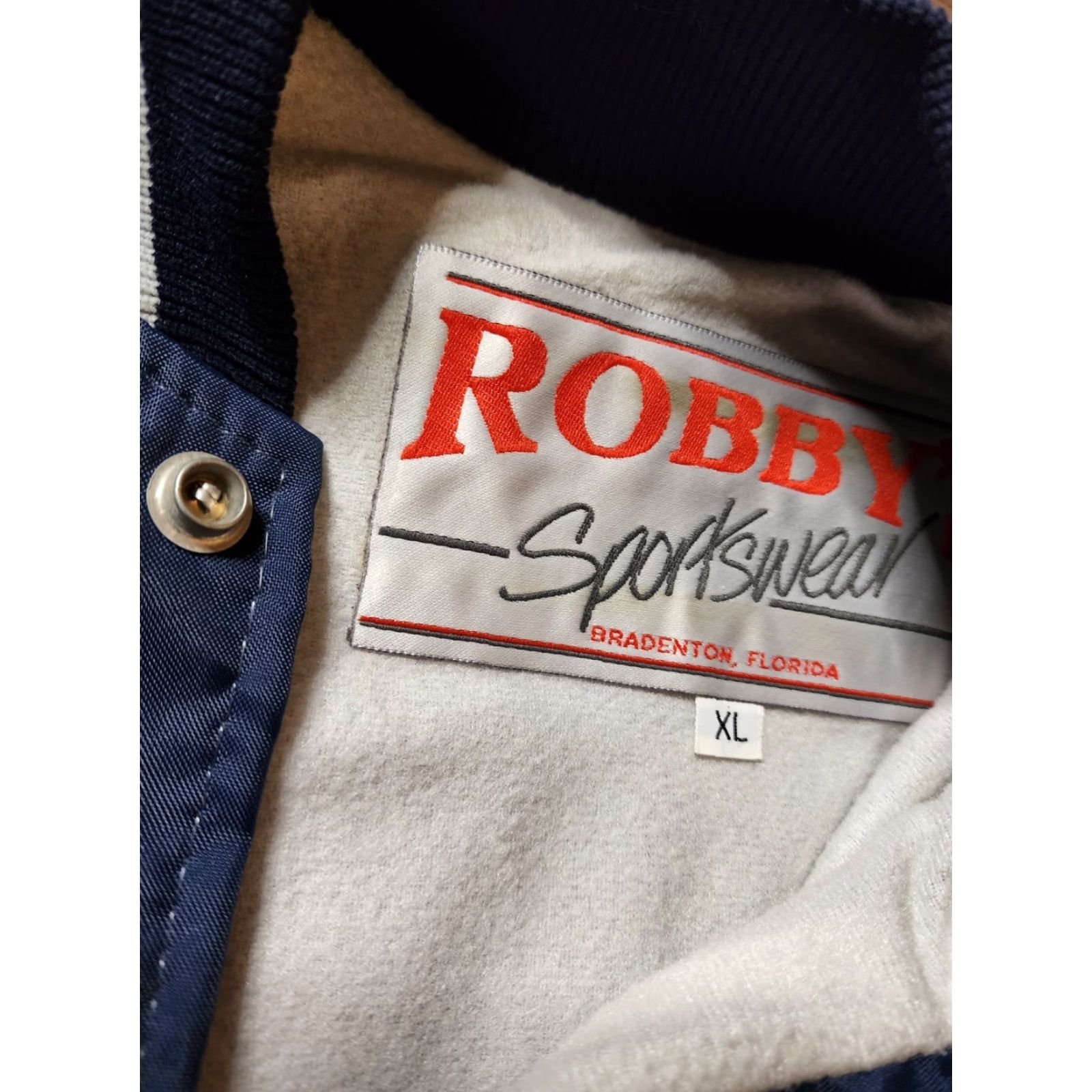 Vintage VINTAGE 80s Robby Sportswear Florida Power Construction 1M Safe Hours Nylon Jacket XL Blue Mens Bomber Jacket 80s Workwear Size US XL / EU 56 / 4 - 5 Thumbnail