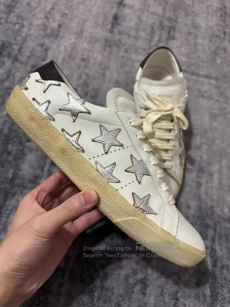 Saint Laurent Paris Saint Laurent Paris Low-cut canvas sneakers with silver st Size US 6 / EU 39 - 2 Thumbnail
