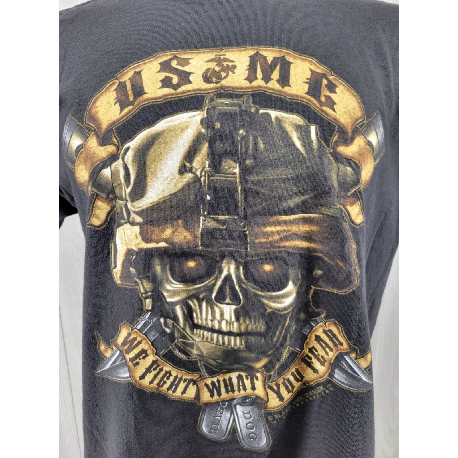 Delta Delta Black Ink Design Short Sleeve Crewneck T Shirt USMC Marines Large L Black Mens Size Regular Cotton Crew Neck Logo 100% Cotton Size US L / EU 52-54 / 3 - 2 Thumbnail