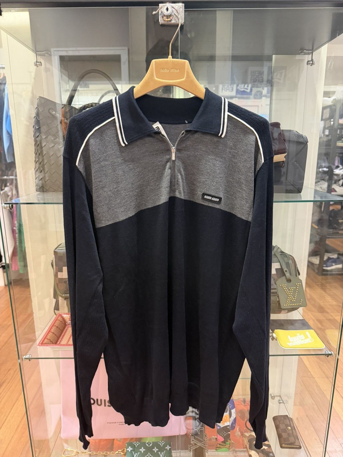 Miu Miu Miu Miu Cotton Pique Polo Shirt - Navy/Grey Size US M / EU 48-50 / 2 - 1 Thumbnail