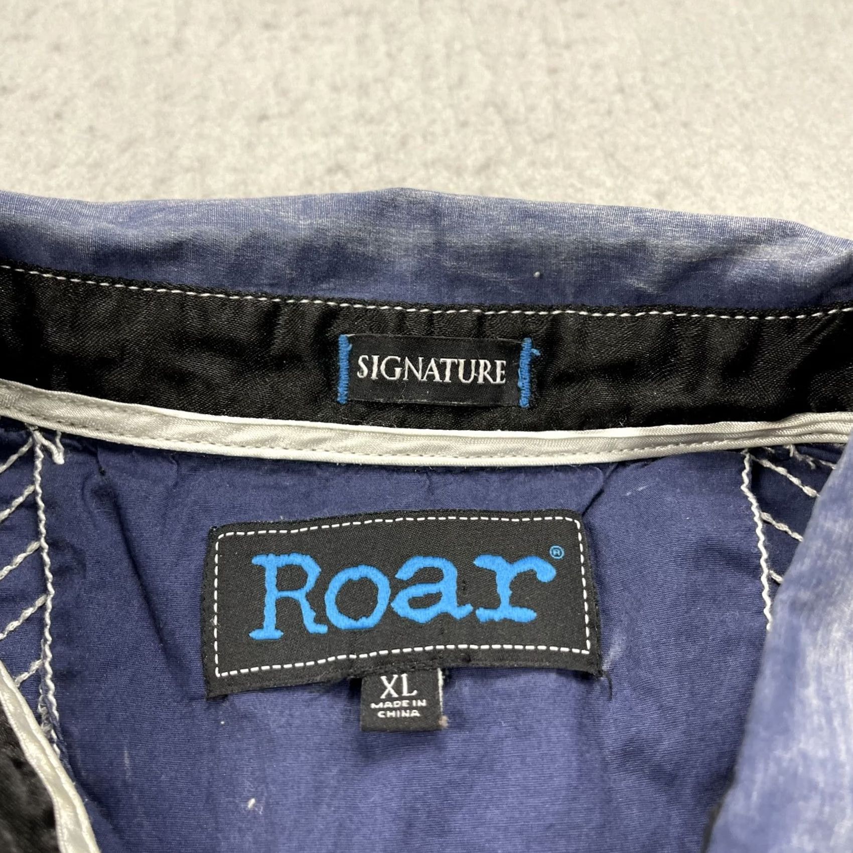 Roar Roar Shirt Mens XL Blue Embroidered Faded Distress Signature Cotton Button Y2K Size US XL / EU 56 / 4 - 4 Thumbnail