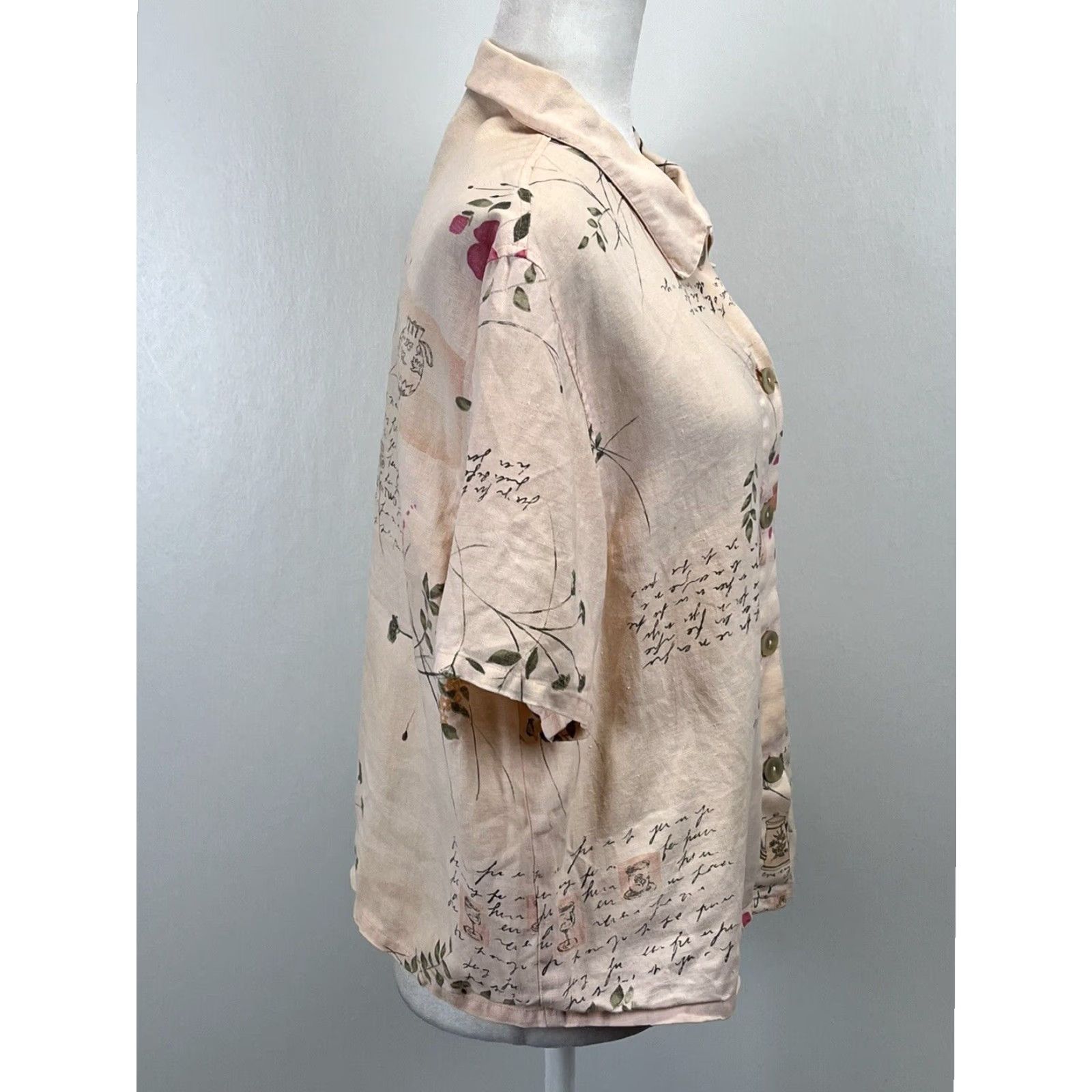Vintage VINTAGE Dressbarn Linen Pink Botanical Shirt Womens Medium Short Sleeve Button-Up Size M / US 6-8 / IT 42-44 - 4 Thumbnail
