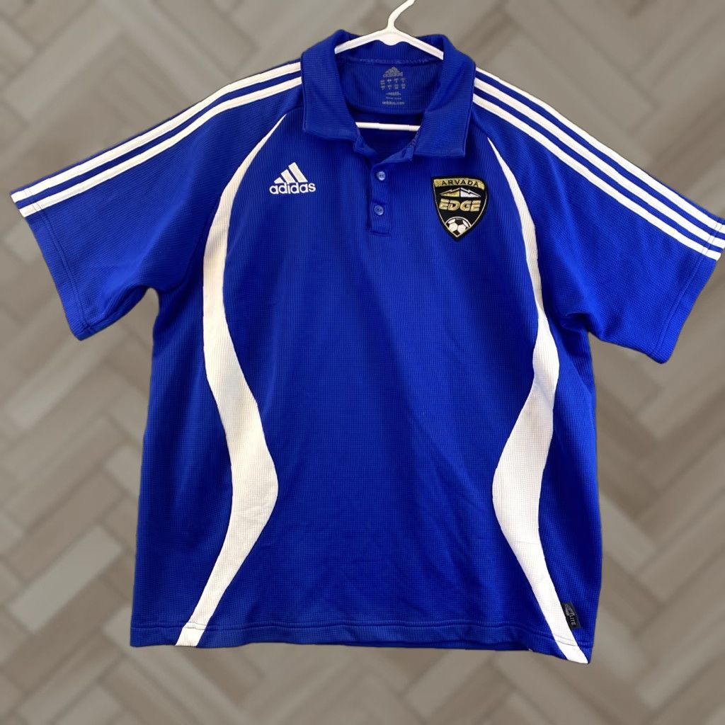 Adidas adidas Climalite Golf Polo Shirt L Solid Blue Men Short Sleeve Button Collar 80-58 Size US L / EU 52-54 / 3 - 1 Thumbnail