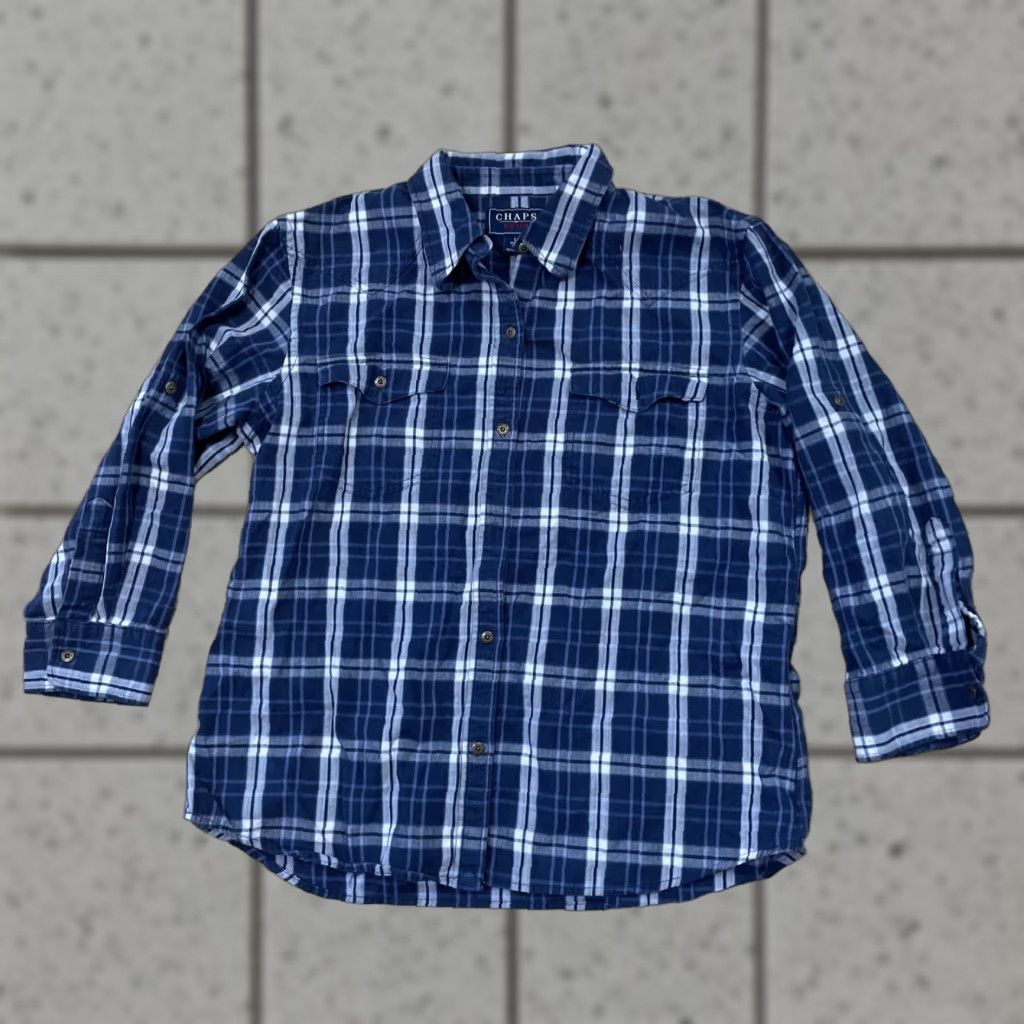 Chaps CHAPS Denim Cotton Shirt Women L Blue Plaid Button-Up Long Sleeve Western Size L / US 10 / IT 46 - 1 Thumbnail