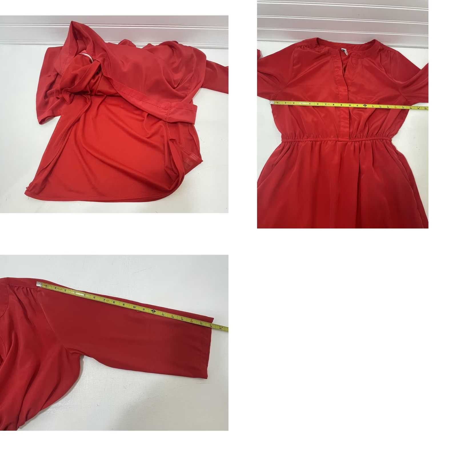 Old Navy Old Navy Dress Women Medium Red Lined V Neck Button Up 3/4 Sleeves Elastic Waist Knee Length Dress Size M / US 6-8 / IT 42-44 - 10 Thumbnail