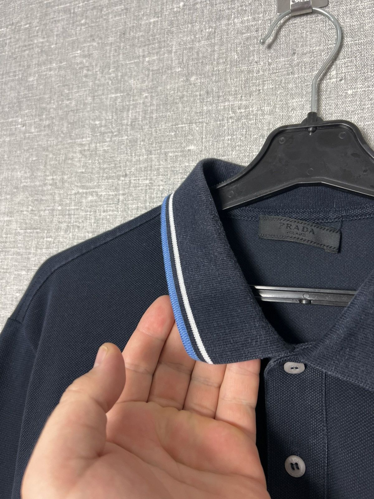 Prada Prada Milano Black Tab Logo Men’s Polo T - Shirt Dark Navy Size US L / EU 52-54 / 3 - 6 Thumbnail