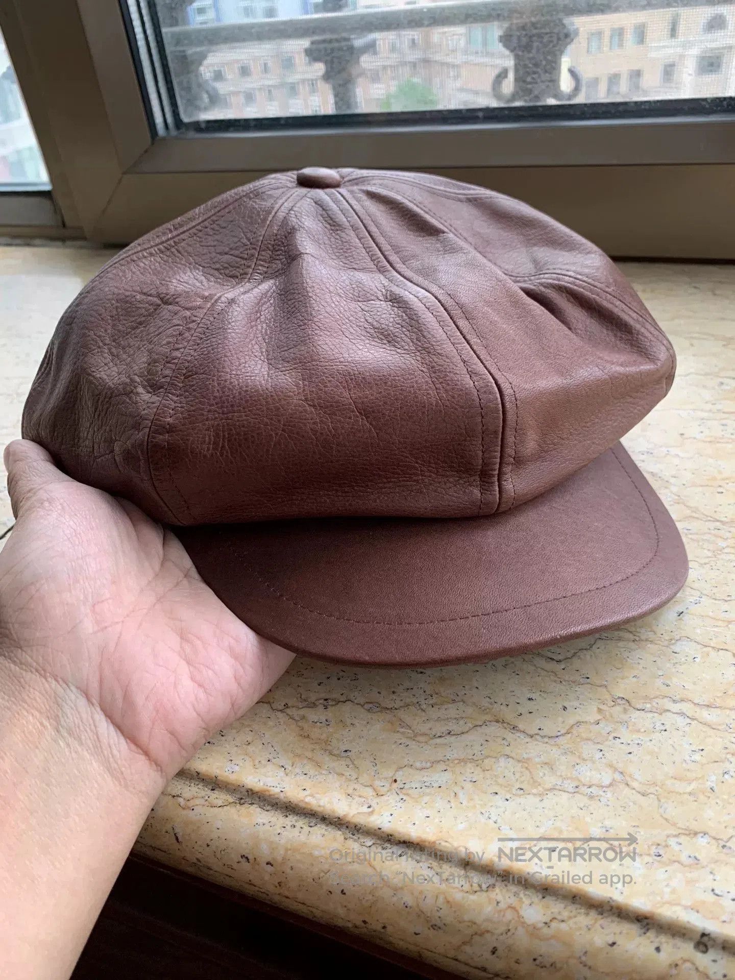 Japanese Brand Brown Leather Newsboy Cap. Size ONE SIZE - 3 Thumbnail