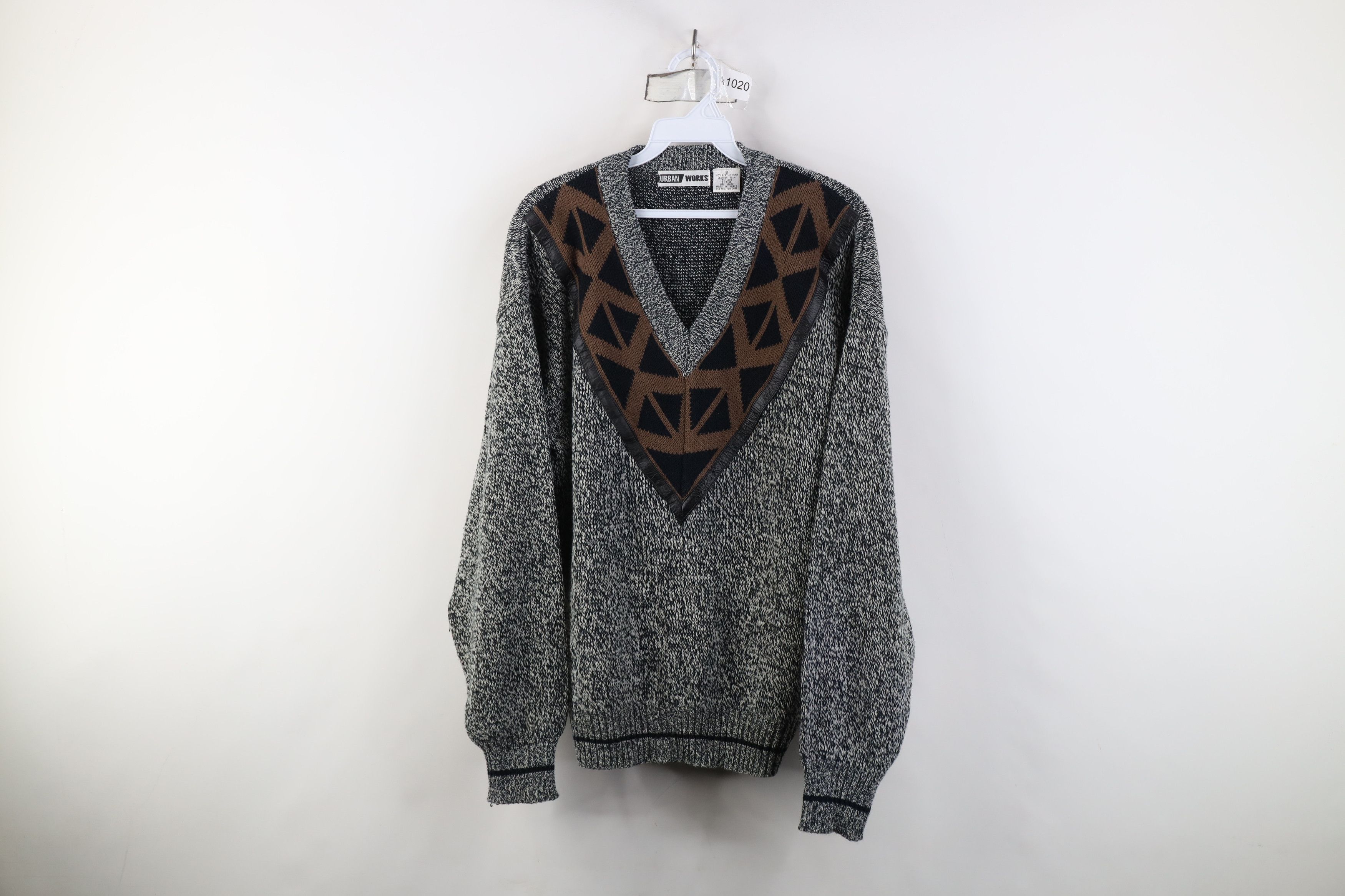 Vintage 90s Dapper Trim Geometric Knit V-Neck Sweater