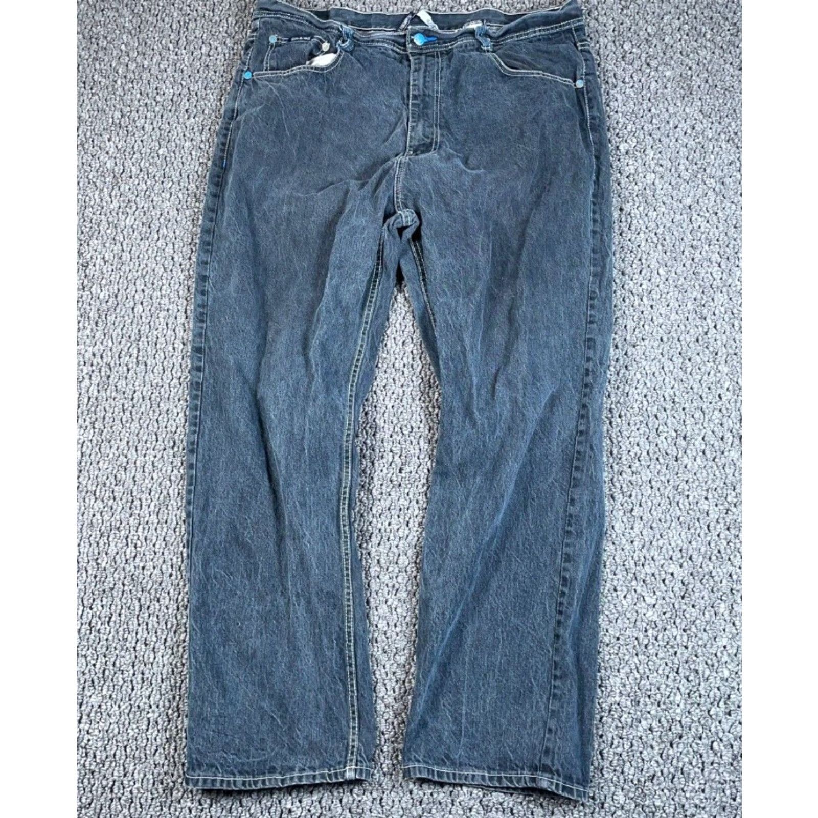 Akademiks VINTAGE Akademiks Jeans Men's 38 x 30 Blue Denim High Rise Relaxed Straight 90s Hip Hop Baggy Loose Fit 5-Pocket Zip Fly Size US 39 - 2 Thumbnail