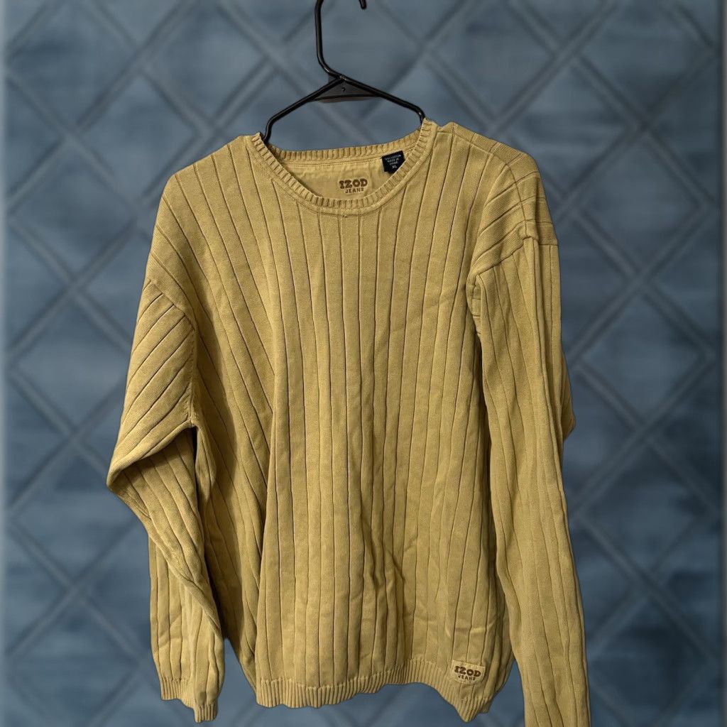 Izod IZOD Men's Cotton Sweater XL Yellow Long Sleeve Crew Neck Pullover Solid Knit Size US XL / EU 56 / 4 - 1 Thumbnail