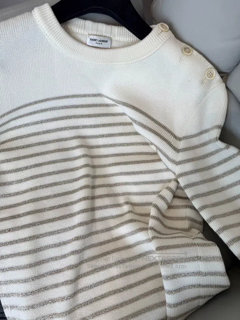 Saint Laurent Paris Saint Laurent Paris Beige Golden Stripe Sweater i Size US M / EU 48-50 / 2 - 3 Thumbnail