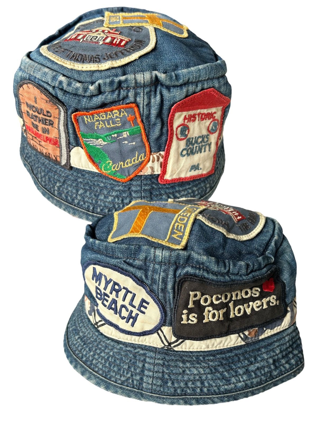 Japanese Brand × Kapital × Vintage DENIM DUNGAREE LOW BUCKET HATS VINTAGE RARE DESIGN ☠️🎌 Size ONE SIZE - 1 Thumbnail
