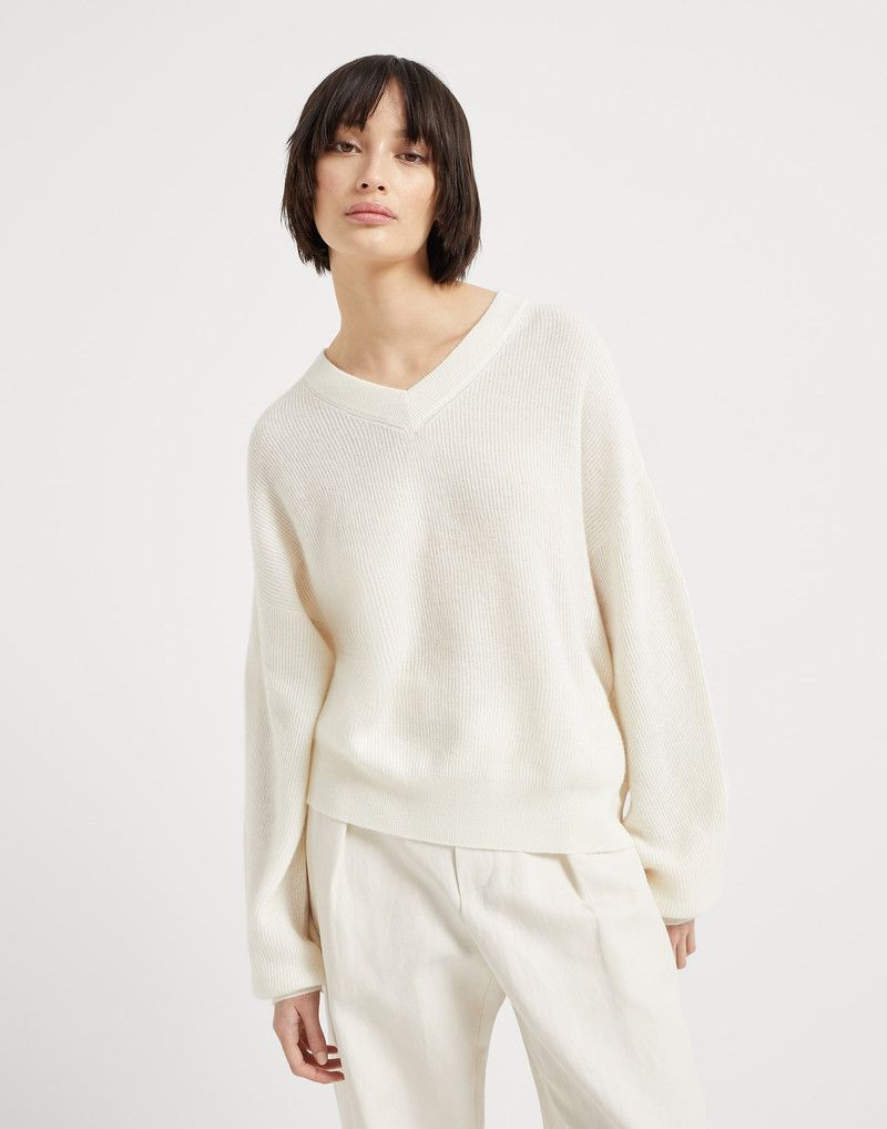 Brunello Cucinelli o1la1rc1a0326 Alpaca English Rib Sweater in Ivory Size S / US 4 / IT 40 - 1 Thumbnail