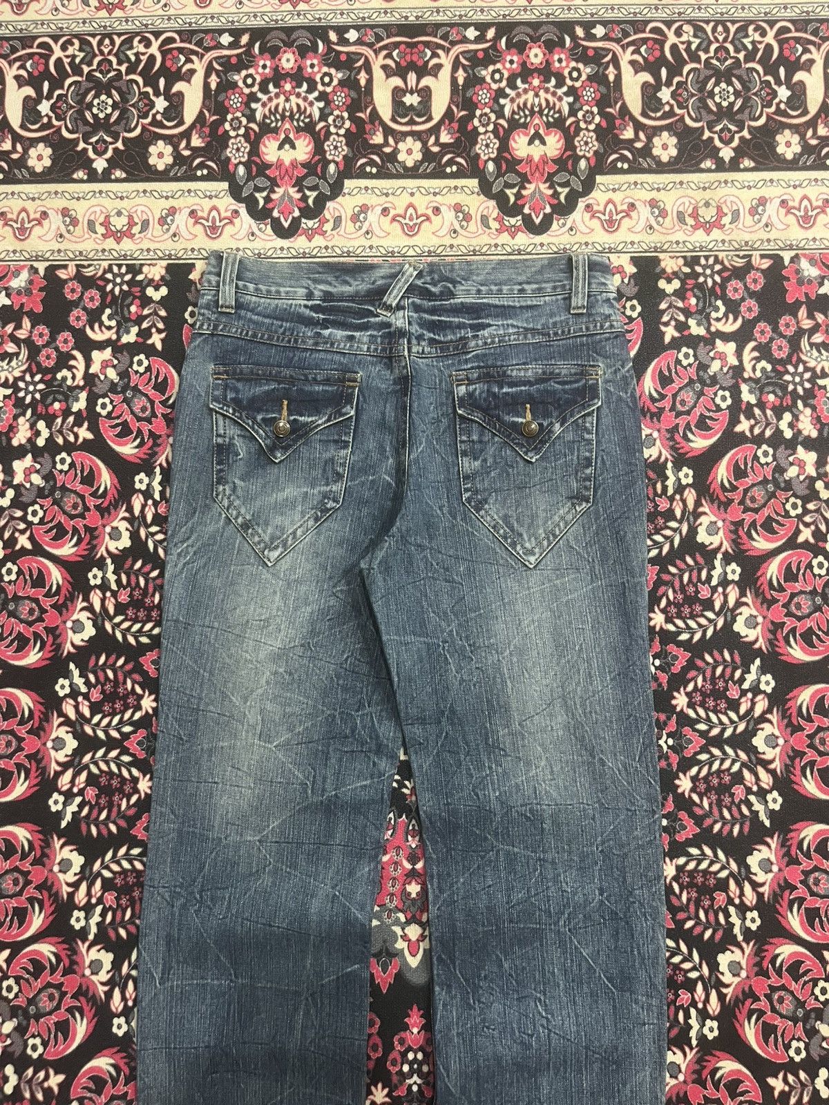 Japanese Brand Vintage Japan Gurion Cracked Fringe Blue Washed Jeans Size US 32 / EU 48 - 5 Thumbnail