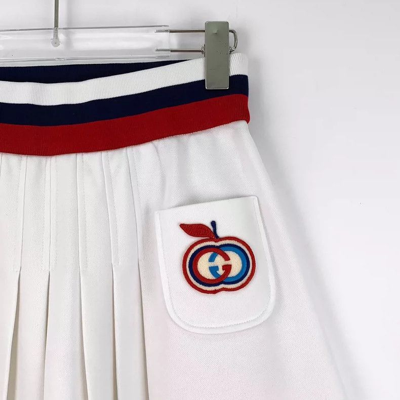 Other Gucci White Pleated Skirt with Logo Embroidery Size 22" - 3 Thumbnail