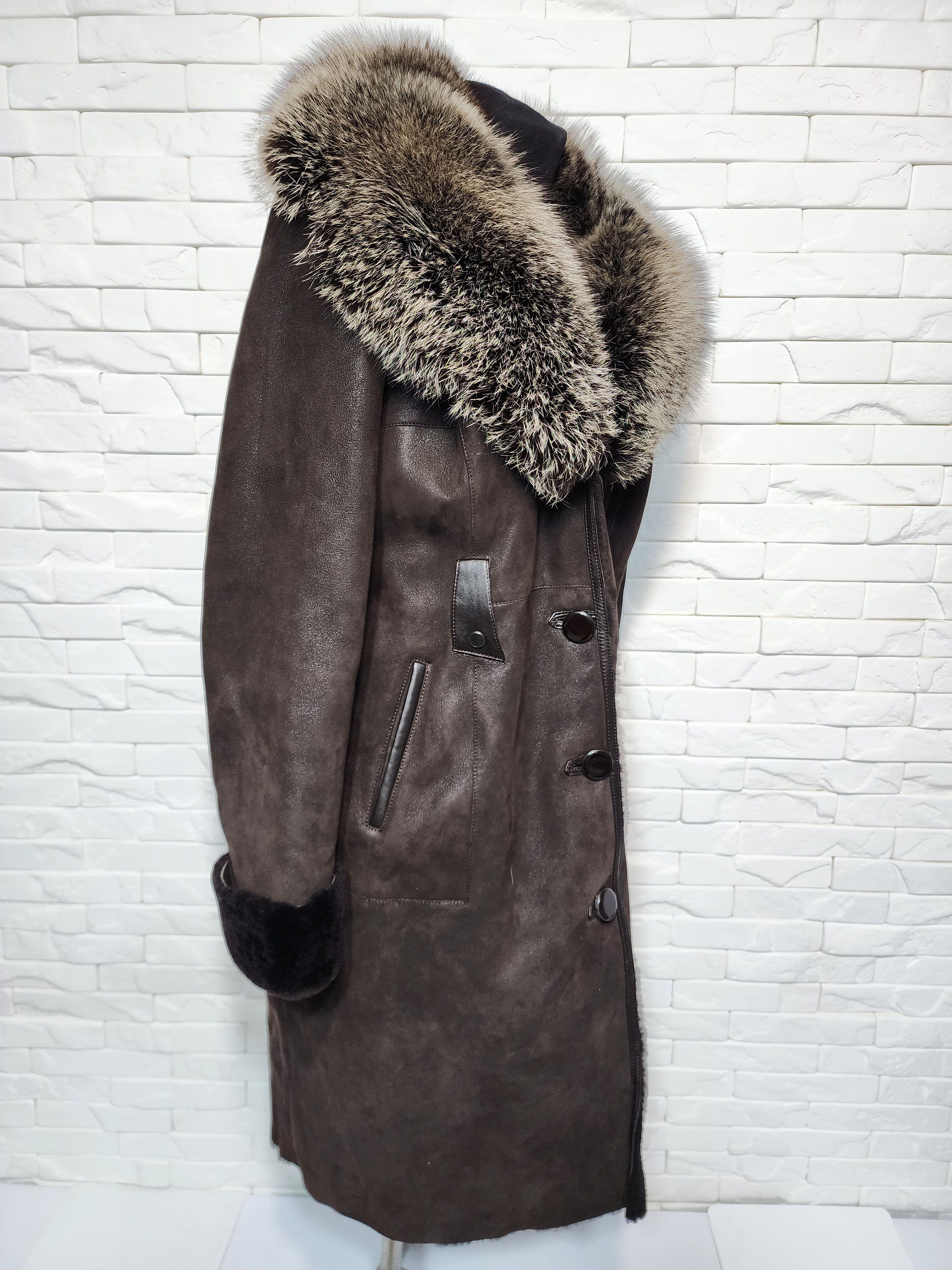 Genuine Leather Women's Brown Sheepskin Coat: Genuine Fur Collar Size XXL / US 16-18 / IT 52-54 - 2 Thumbnail