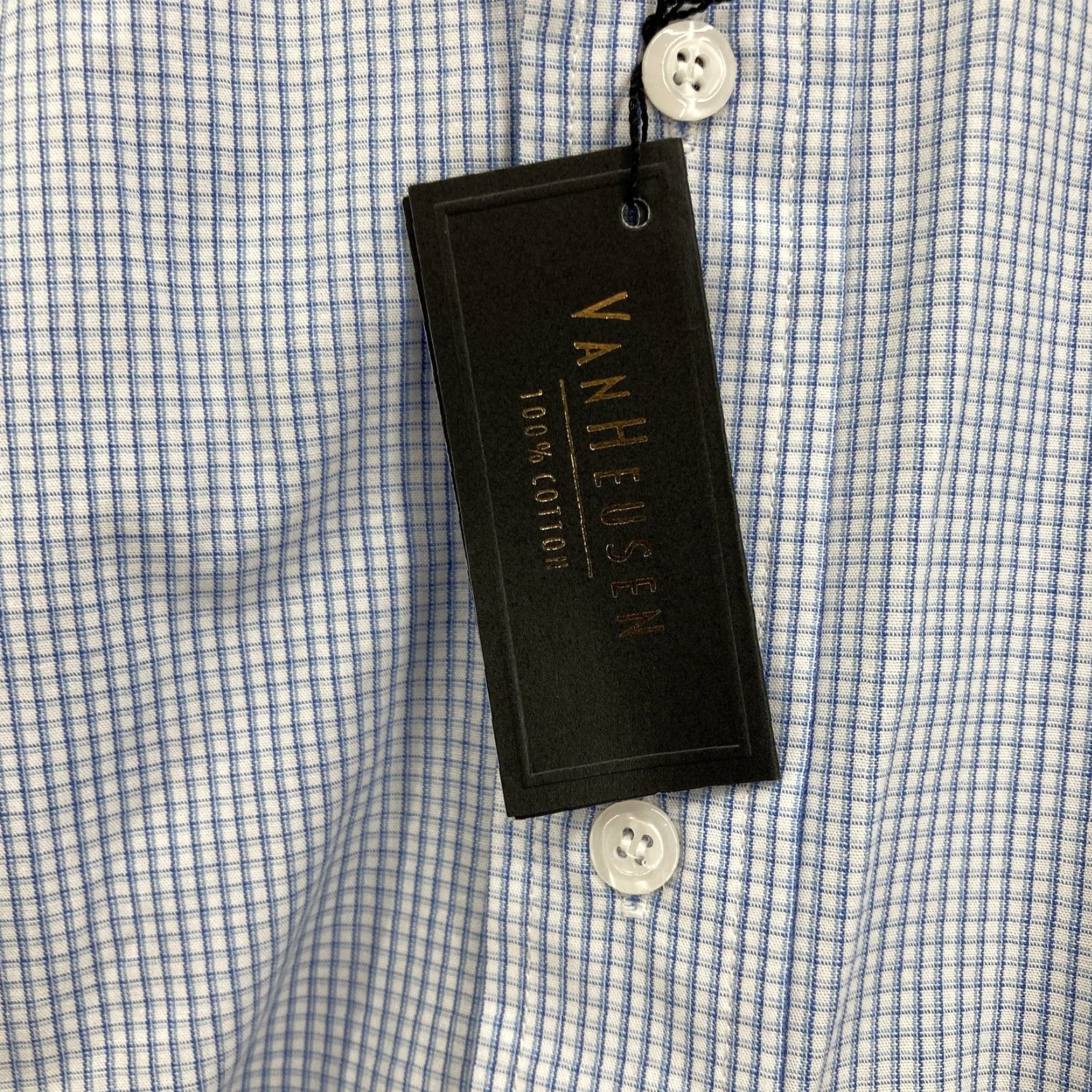 Van Heusen Van Heusen Shirt Mens 16 34/35 Blue Check Broadcloth Button-Down Dress Cotton Shirt Mens Size 42R - 4 Thumbnail