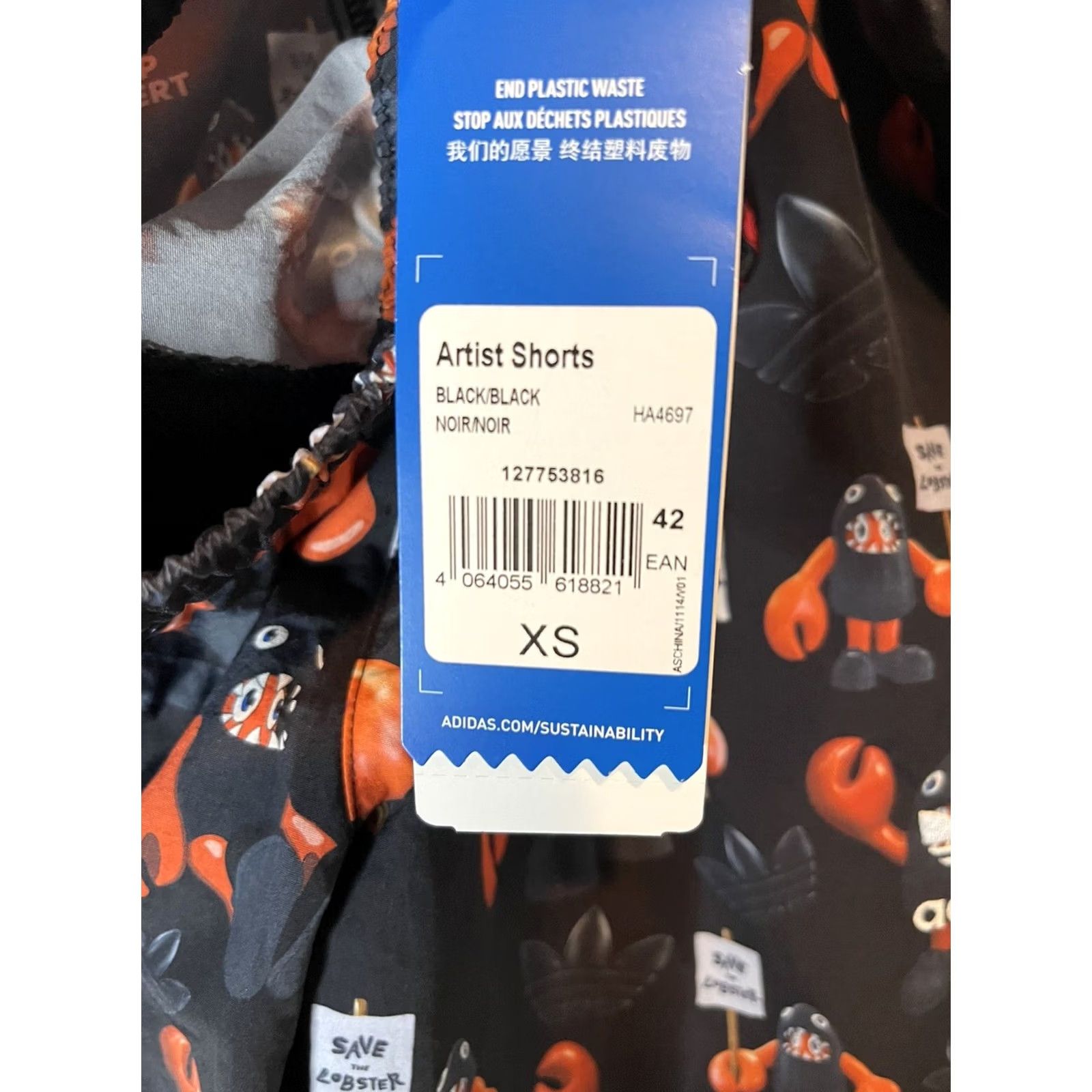 Adidas Adidas Shorts Mens XS Philip Colbert PRIMEGREEN Save The Lobster HA4697 Black Athletic Shorts Mens XS Size US 27 - 6 Thumbnail