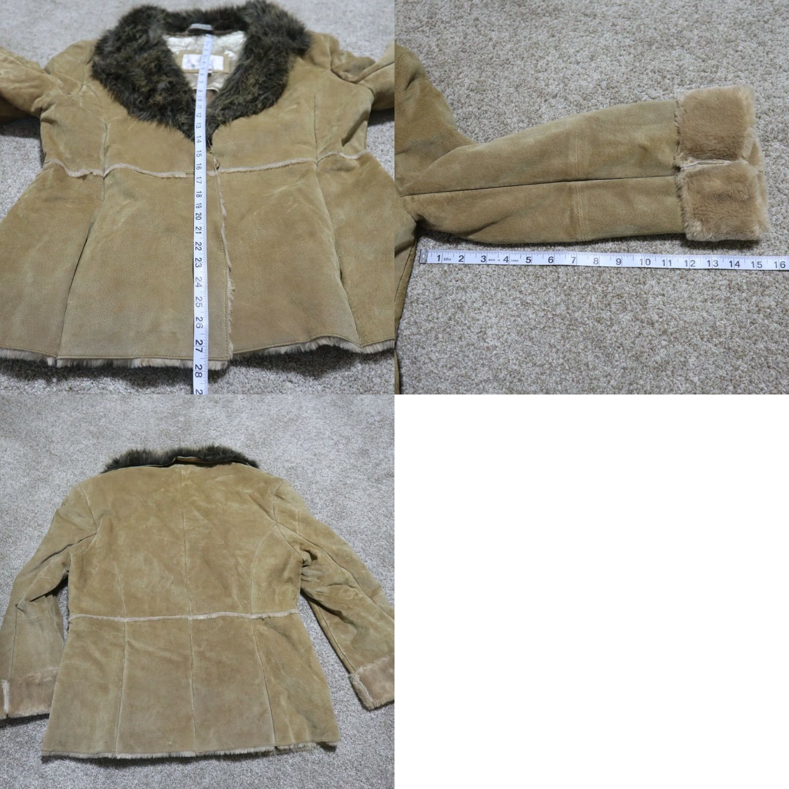 Vintage VINTAGE Leather Jacket Women's M Beige Overcoat Winter Fur Thick Thick Winter Coat Leather Jacket M Womens Beige 90s Size M / US 6-8 / IT 42-44 - 8 Thumbnail
