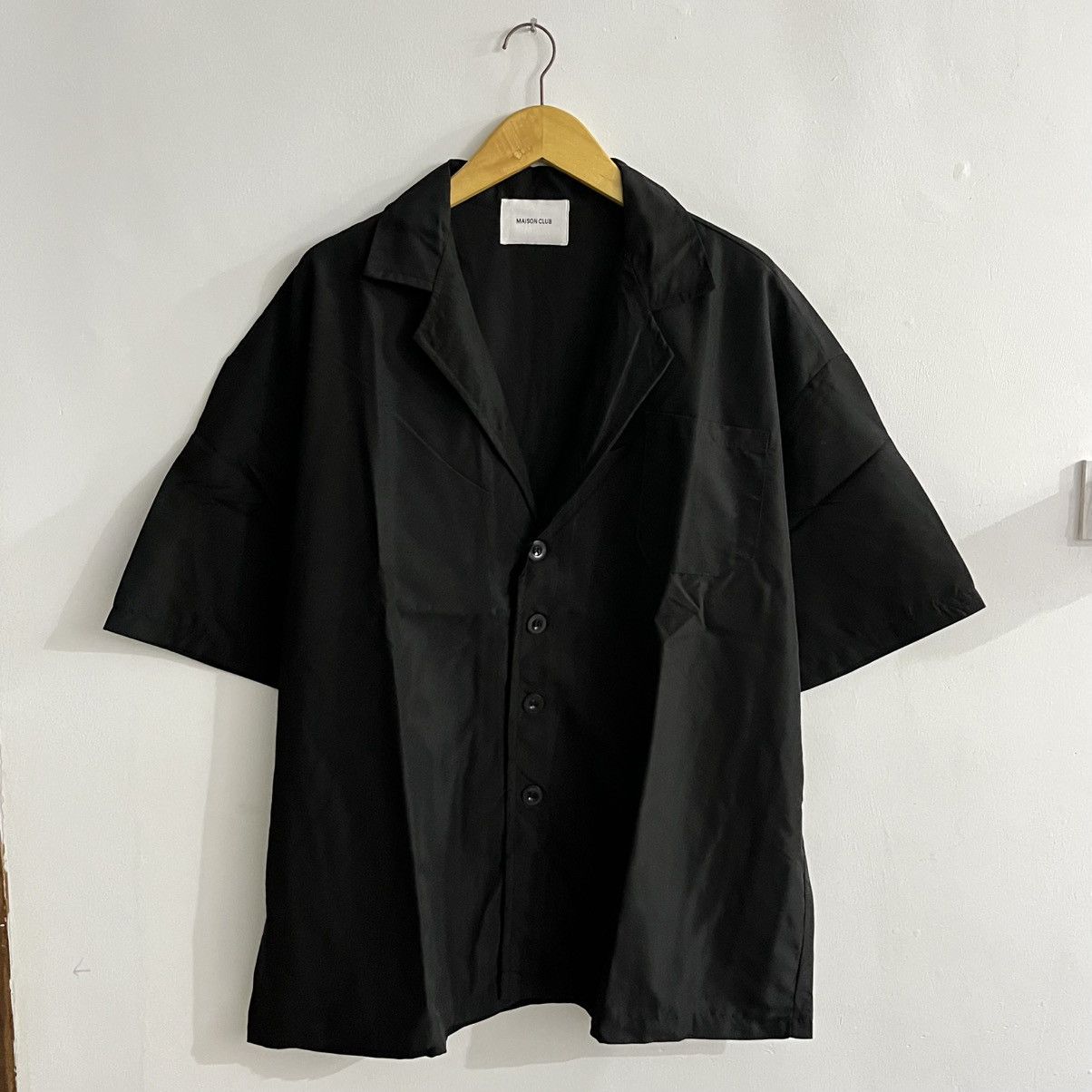 Issey Miyake Maison Club - Black Wide Camp Collar Button Up Shirt Size US XL / EU 56 / 4 - 1 Thumbnail