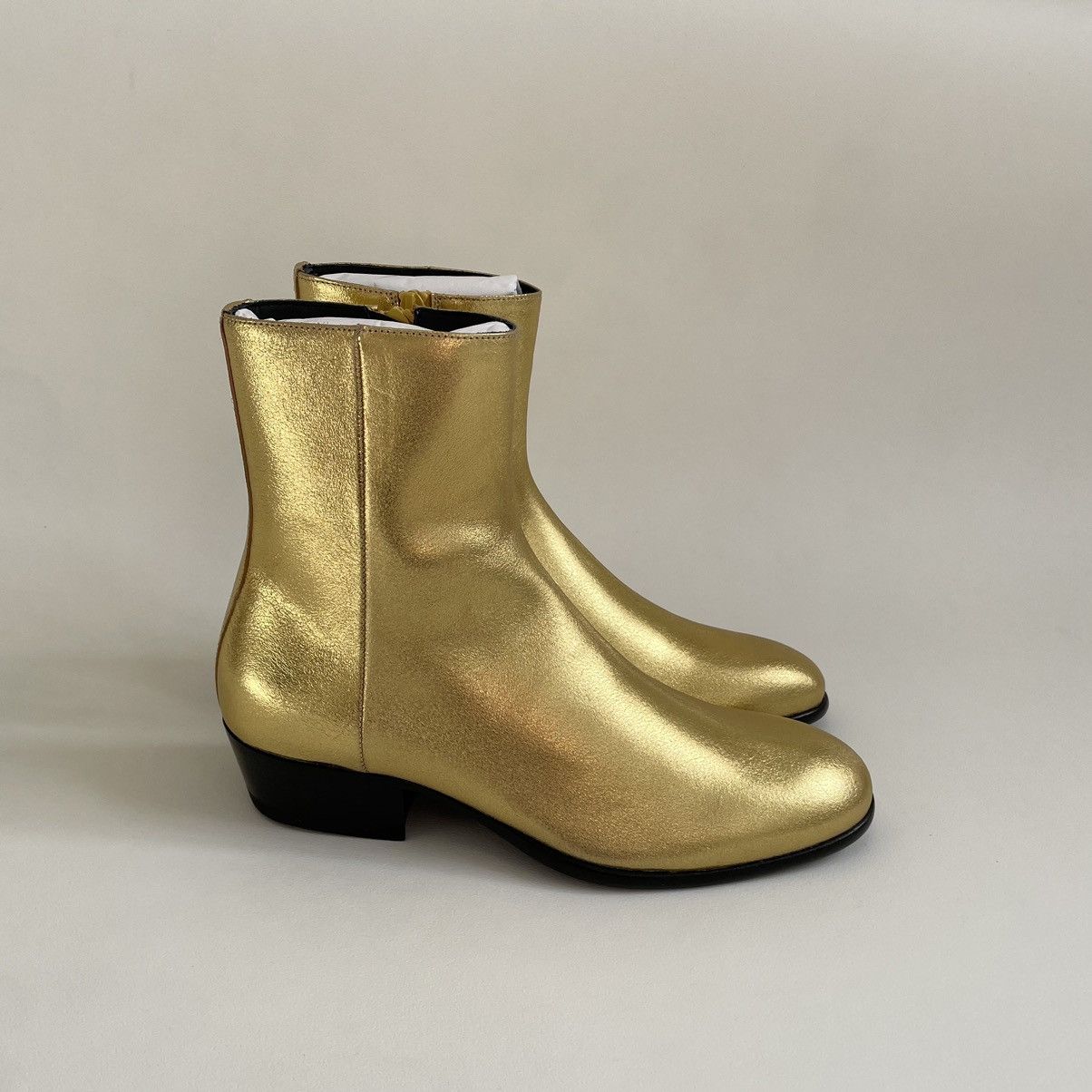 Maison Margiela S/S 17 Cuban Heel 'Gold Leather' Boots Size US 8 / EU 41 - 2 Thumbnail