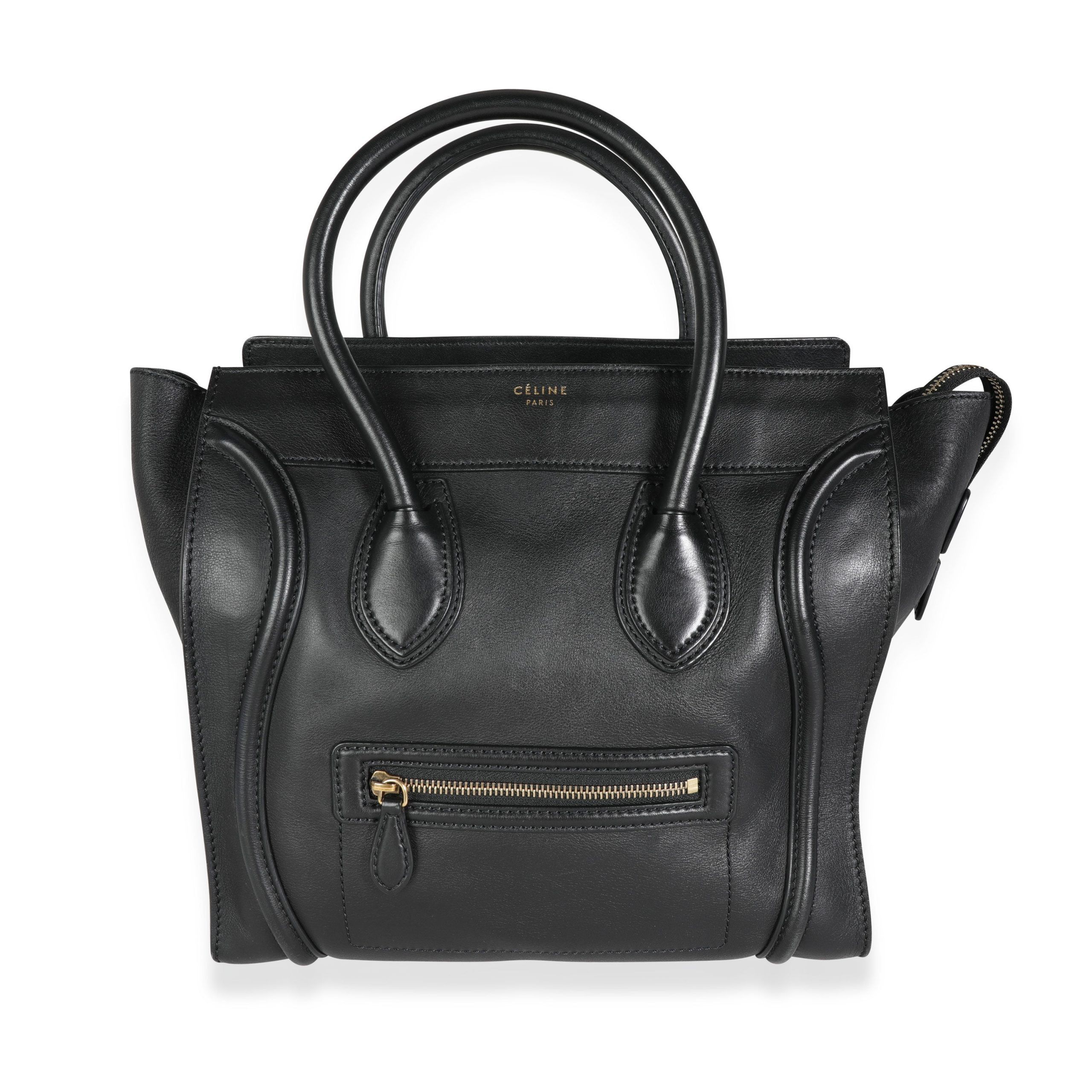 Image of Celine Céline Black Calfskin Leather Mini Luggage Tote, Women's