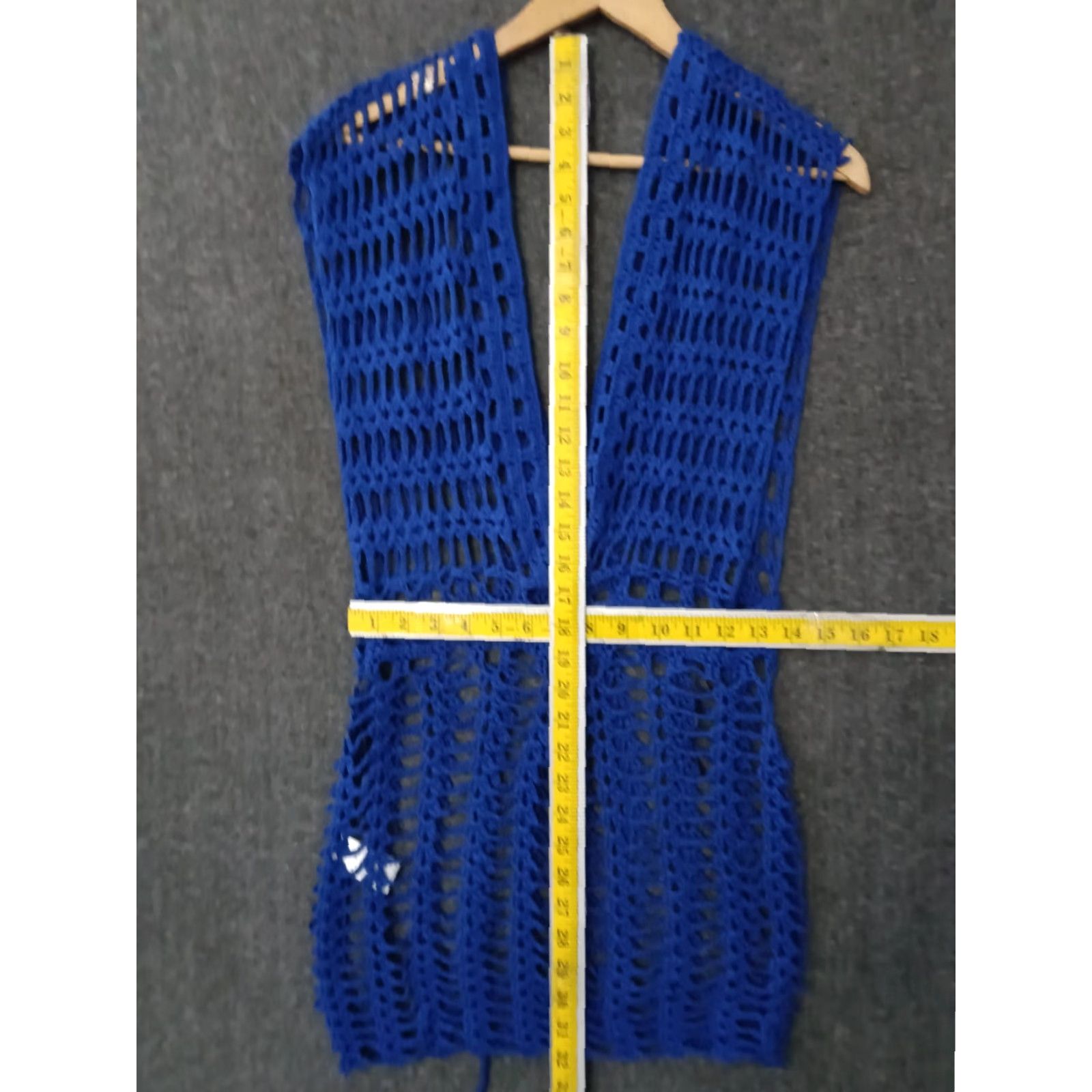Vintage Codigo Crochet Knitted Blue V-Neck Beach Mini Dress L Size L / US 10 / IT 46 - 4 Thumbnail