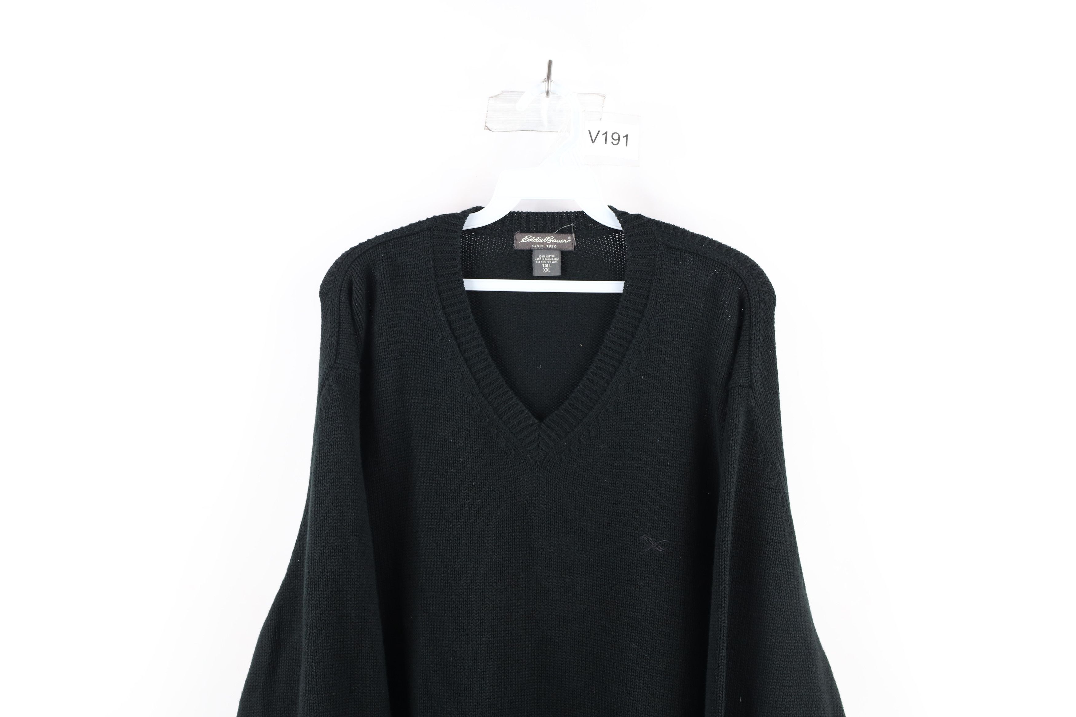 Vintage 90s Eddie Bauer Cotton Knit V-Neck Sweater Black