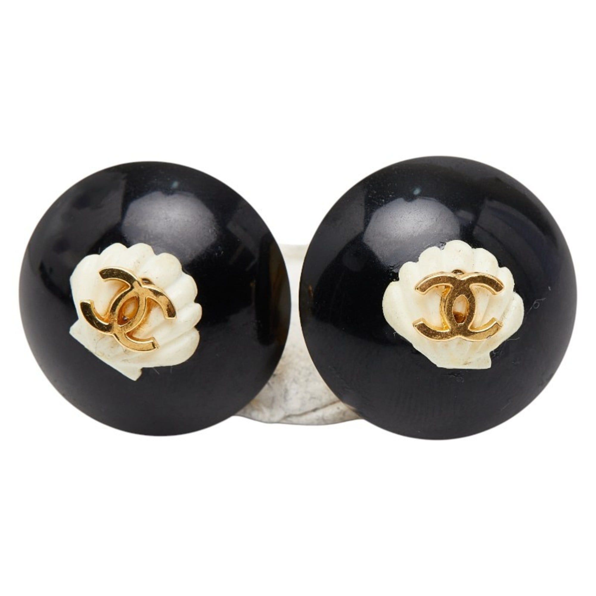 Chanel CHANEL Coco Mark Shell Vintage Earrings, Black Gold Plastic Plated, Women's Size ONE SIZE - 1 Thumbnail
