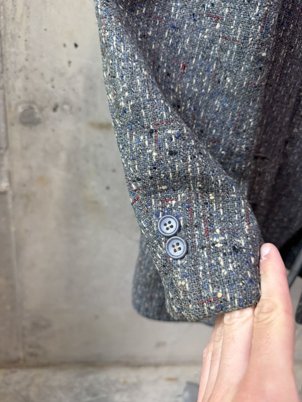 Vintage 50s Grey Black/Blue/Red Atomic Fleck Wool Rockabilly Jacket Size 44R - 10 Thumbnail