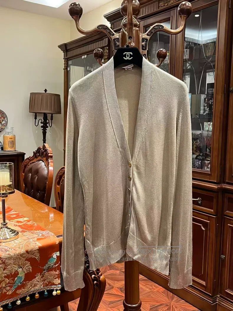 Hermes Hermes Gold Thread Embellished Cardigan Size S / US 4 / IT 40 - 1 Thumbnail
