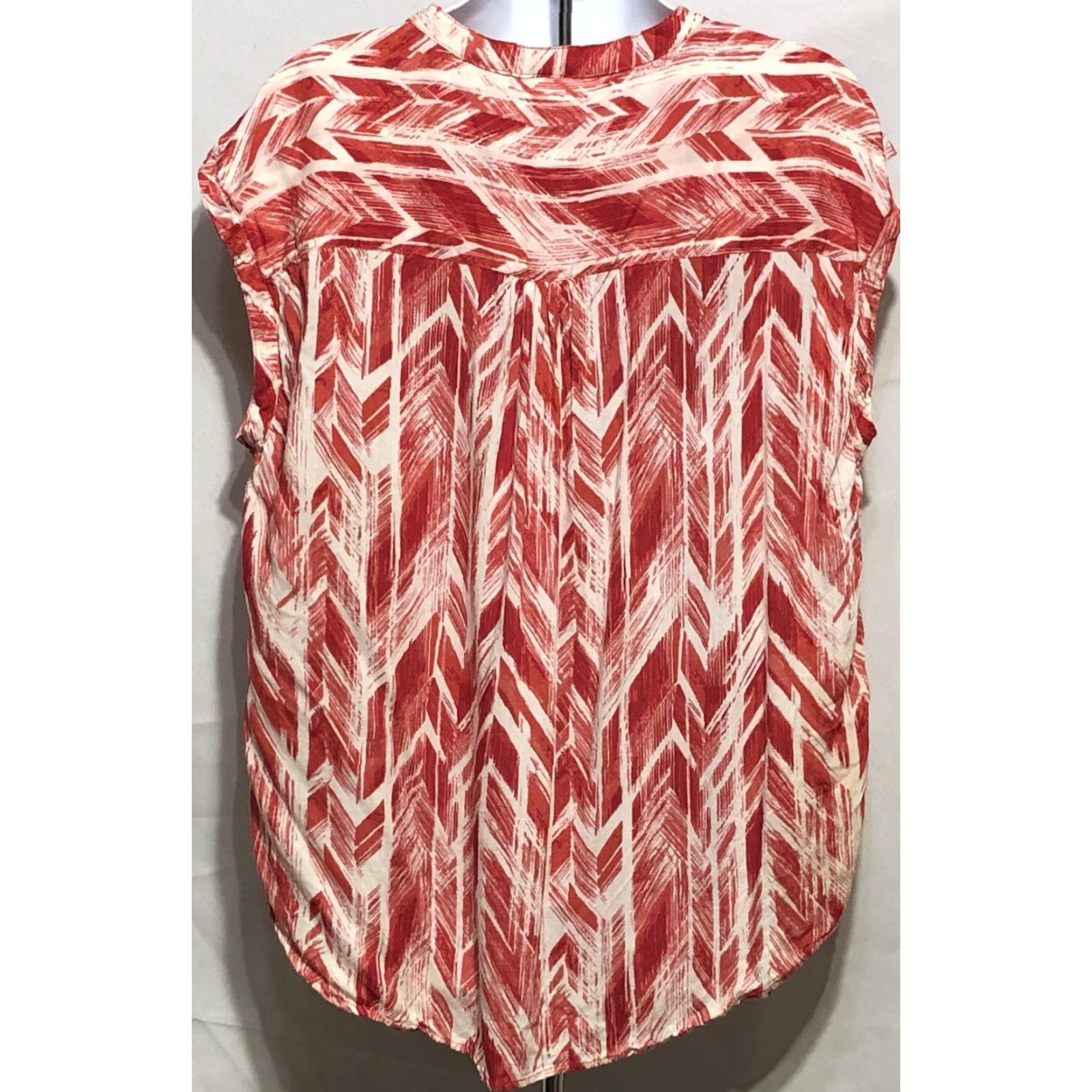 Vintage Salon Studio Top XL Red Ivory Geo Tie Neck Sleeveless Hi Lo Hem beach coastal Size XL / US 12-14 / IT 48-50 - 4 Thumbnail