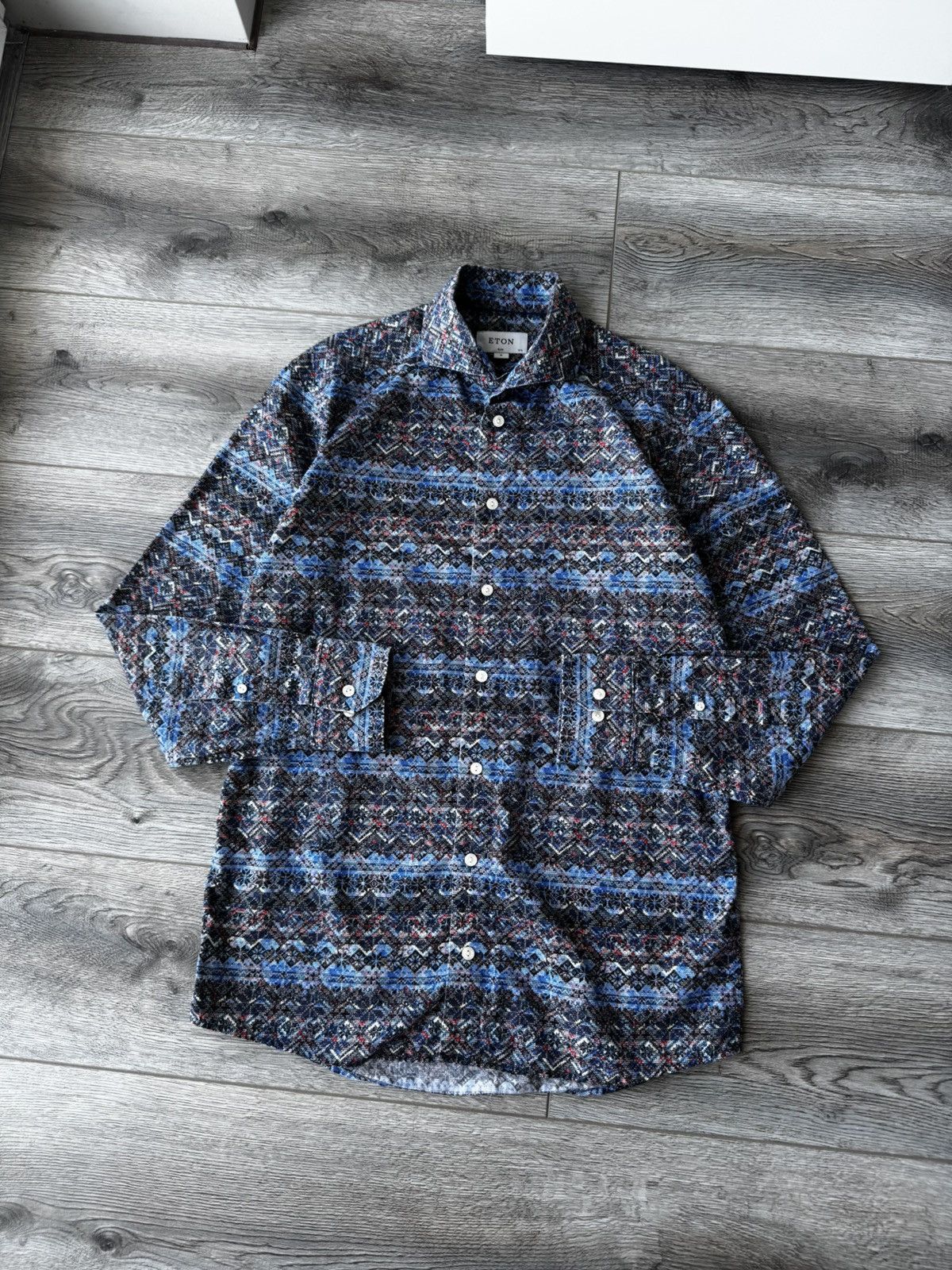 Eton Eton Men's Geometric Pattern Long Sleeve Shirt Size US M / EU 48-50 / 2 - 5 Thumbnail