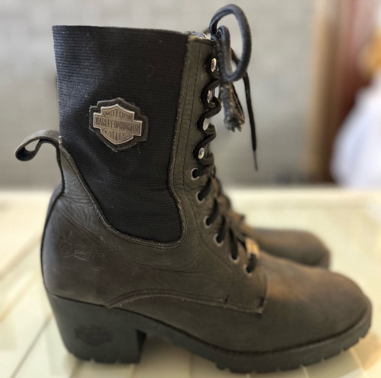 Harley Davidson × Vintage VTG 90s Harley Davidson Black Leather Moto Combat Boots Sz 8 Size US 8 / IT 38 - 1 Thumbnail