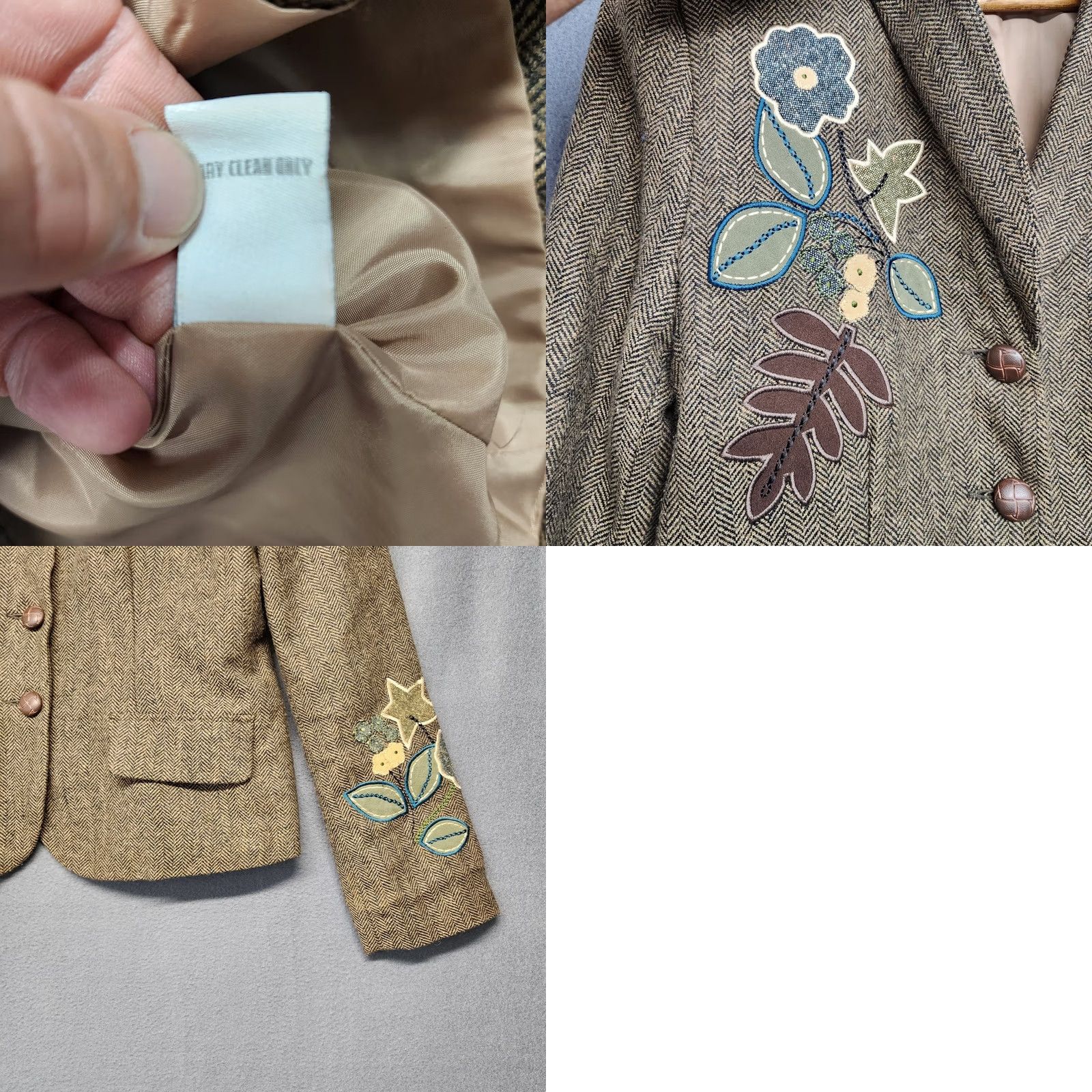 Vintage VINTAGE DressBarn Blazer Women 12 Brown Herringbone Wool Blend Floral Applique Jacket Blazer Womens Size XL / US 12-14 / IT 48-50 - 8 Thumbnail