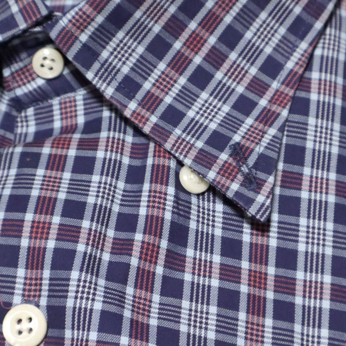 Peter Millar Peter Millar Dress Cotton Plaid Long Sleeve Button Up Shirt Navy Men's L Size 42R - 6 Thumbnail