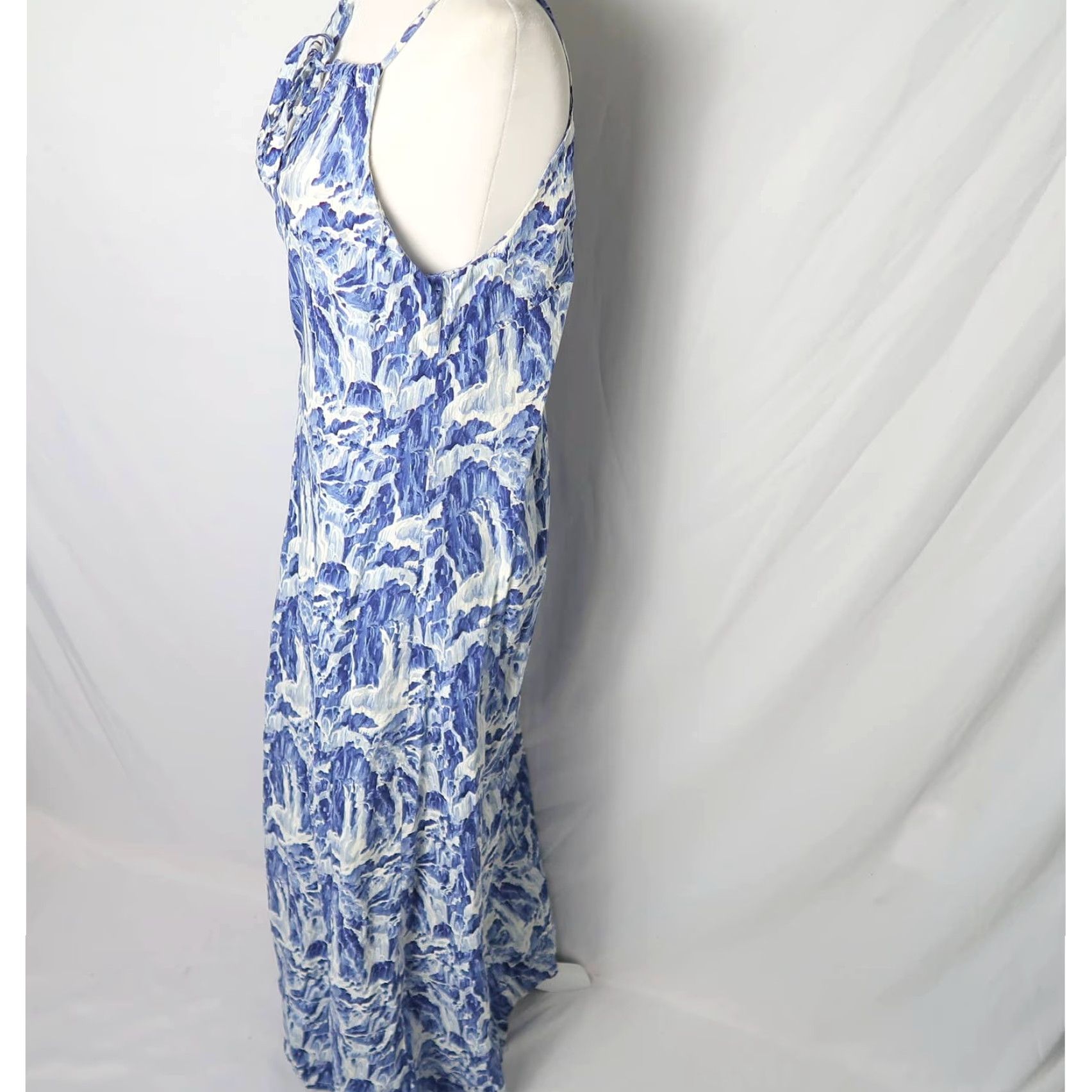 Vintage VINTAGE blue and white abstract wave brushstroke print Maxi Dress Size S / US 4 / IT 40 - 3 Thumbnail