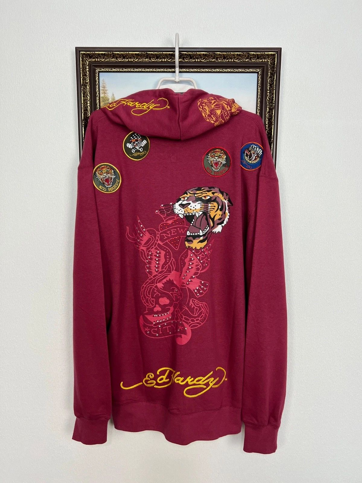 Ed Hardy Ed Hardy New Vintage Tiger Patch Hoodie Cranberry Rare Hype Size US XXL / EU 58 / 5 - 1 Thumbnail