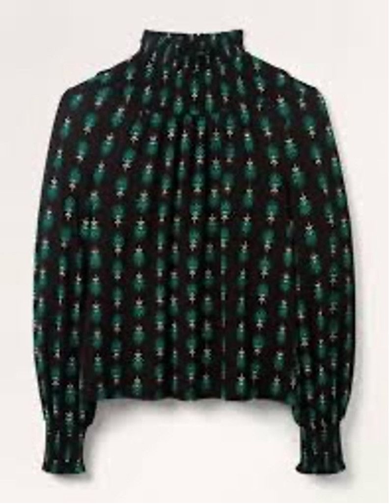 Boden Boden Smocked High-Neck Blouse Black Green Floral Size 6 Size M / US 6-8 / IT 42-44 - 2 Thumbnail