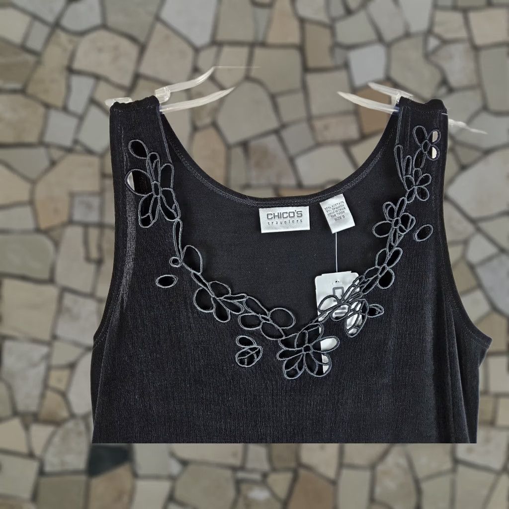 Vintage Chicos Travelers Iona Embroidered Neck Sleeveless Blouse Tank Top Size 0 (Women) Black Size XS / US 0-2 / IT 36-38 - 1 Thumbnail