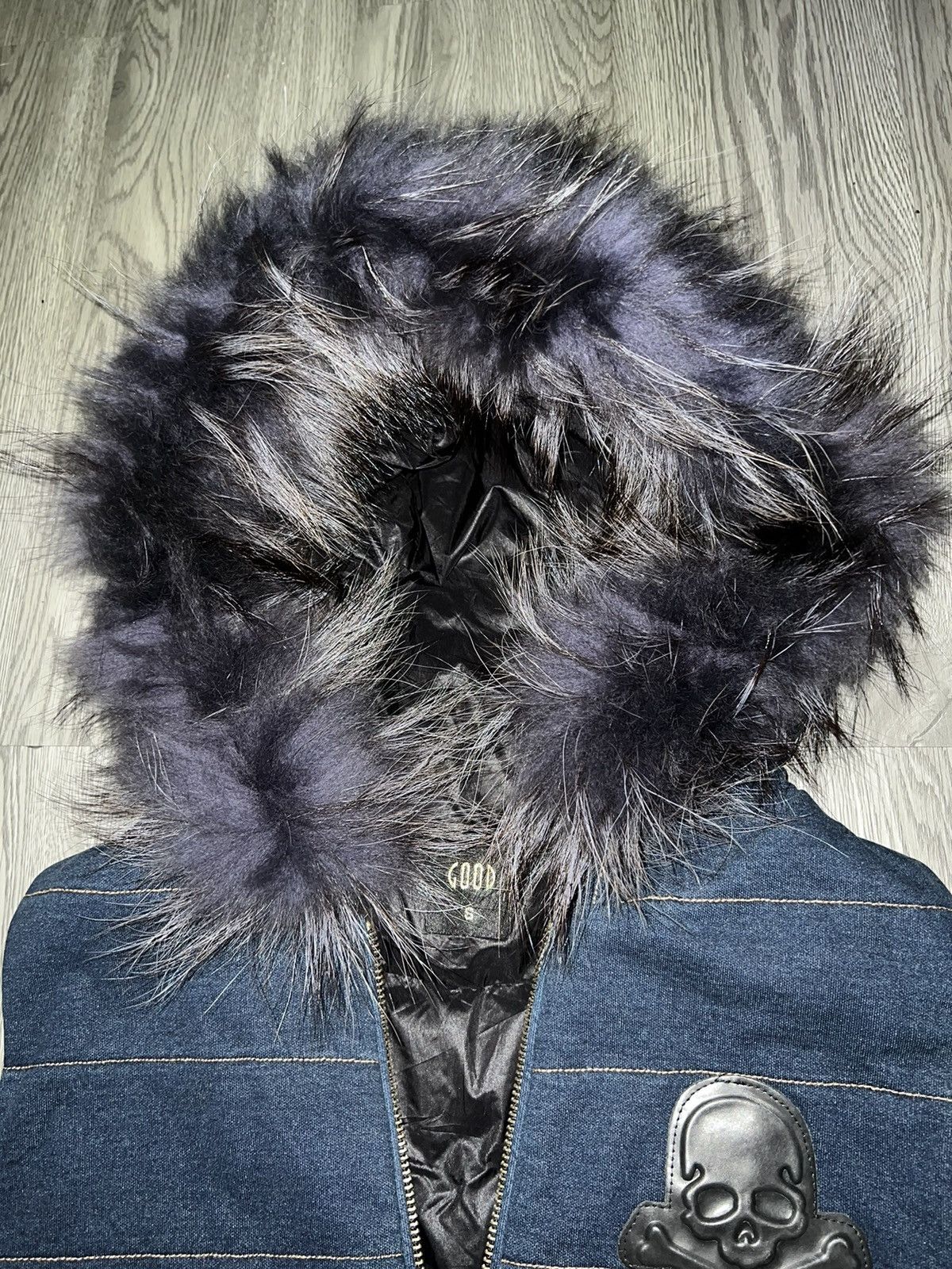 Le Grande Bleu (L.G.B.) Skull Fur puffer jacket 🎸☠️ Size US M / EU 48-50 / 2 - 10 Thumbnail