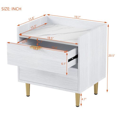 Designer × Homemade Wooden Nightstand with 2 Drawers and Marbling Worktop, Morde Size US L / EU 52-54 / 3 - 7 Thumbnail