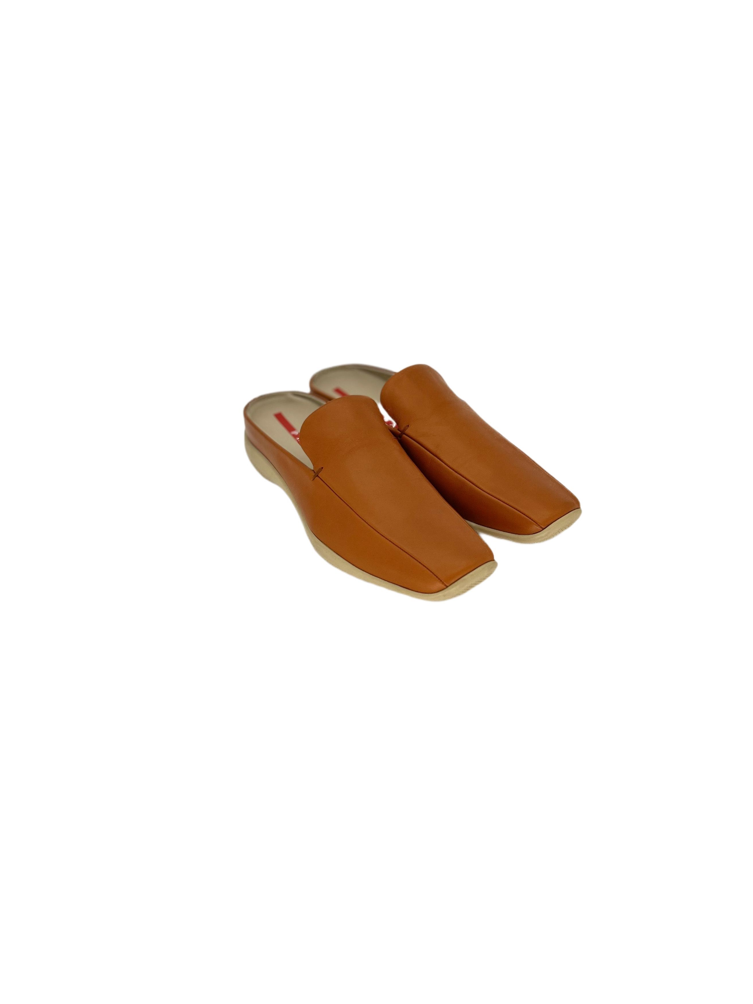Prada PRADA Linea Rossa Brown calf Leather 'Dress' Mules Size US 6 / EU 39 - 1 Thumbnail