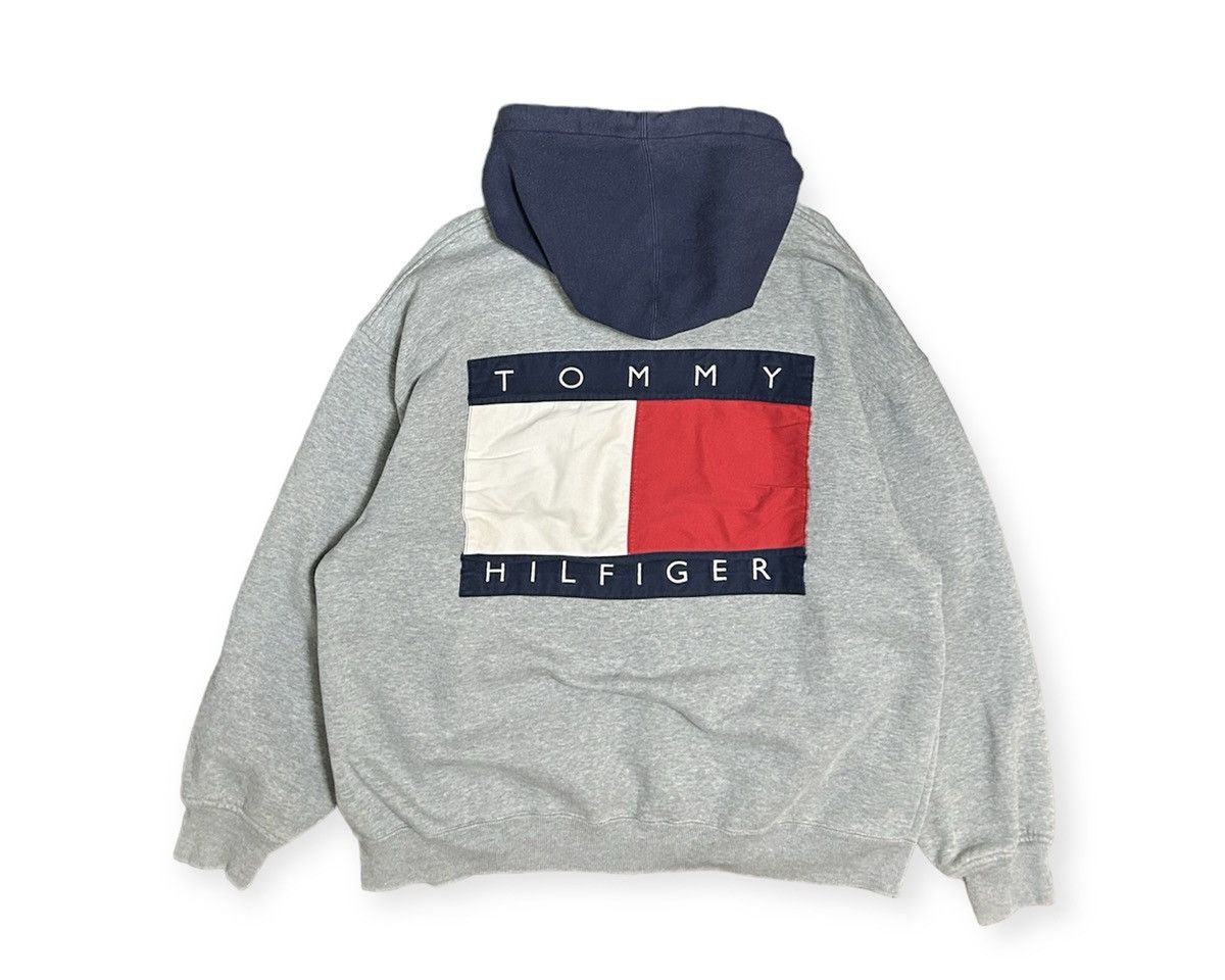 image of Vintage Tommy Hilfiger Big Flag Pullover Hoodie in Grey, Men's (Size XL)