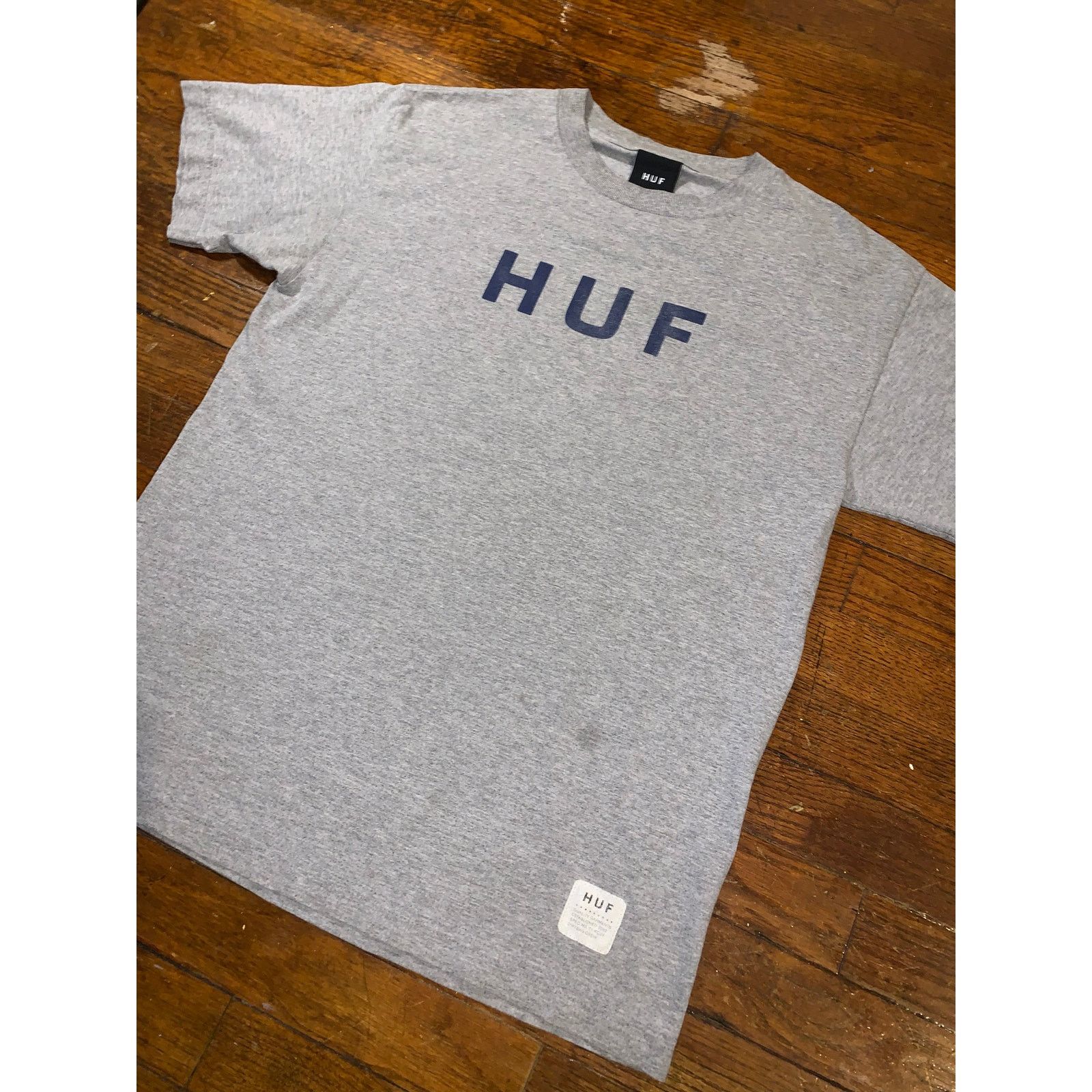Huf HUF Logo T Shirt Medium Grey Navy Skate Made USA Streetwear Size US M / EU 48-50 / 2 - 1 Thumbnail